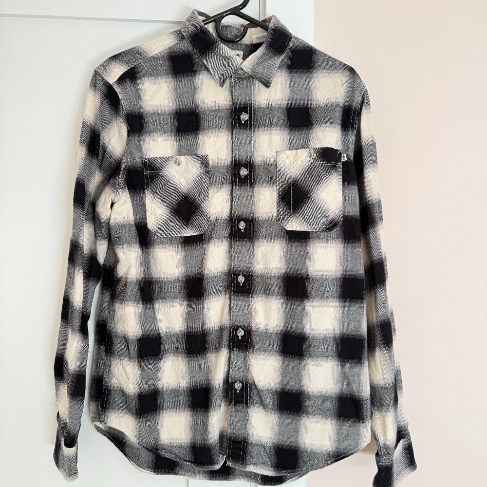Timberland Long Sleeve Shirt Black White Plaid Button Size M Regular Fit Cotton